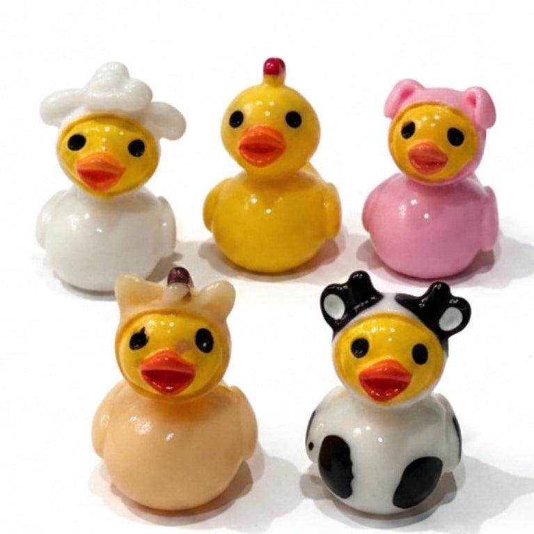 Set of 5, Farm Animal Themed Mini Resin Ducks, Magnetic or Non-Magnetic, Optional Personalized Duck Hiding Tags
