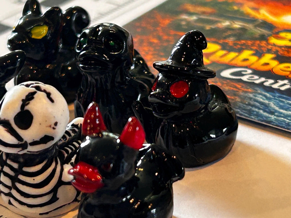 Set of 7, Spooky Halloween (Set 3) Themed Mini Resin Ducks, Magnetic or Non-Magnetic, Optional Personalized Duck Hiding Tags