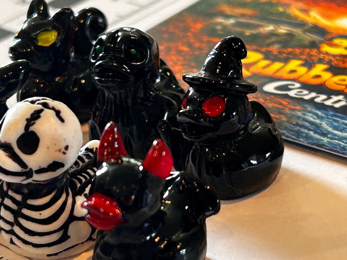 Set of 7, Spooky Halloween (Set 3) Themed Mini Resin Ducks, Magnetic or Non-Magnetic, Optional Personalized Duck Hiding Tags