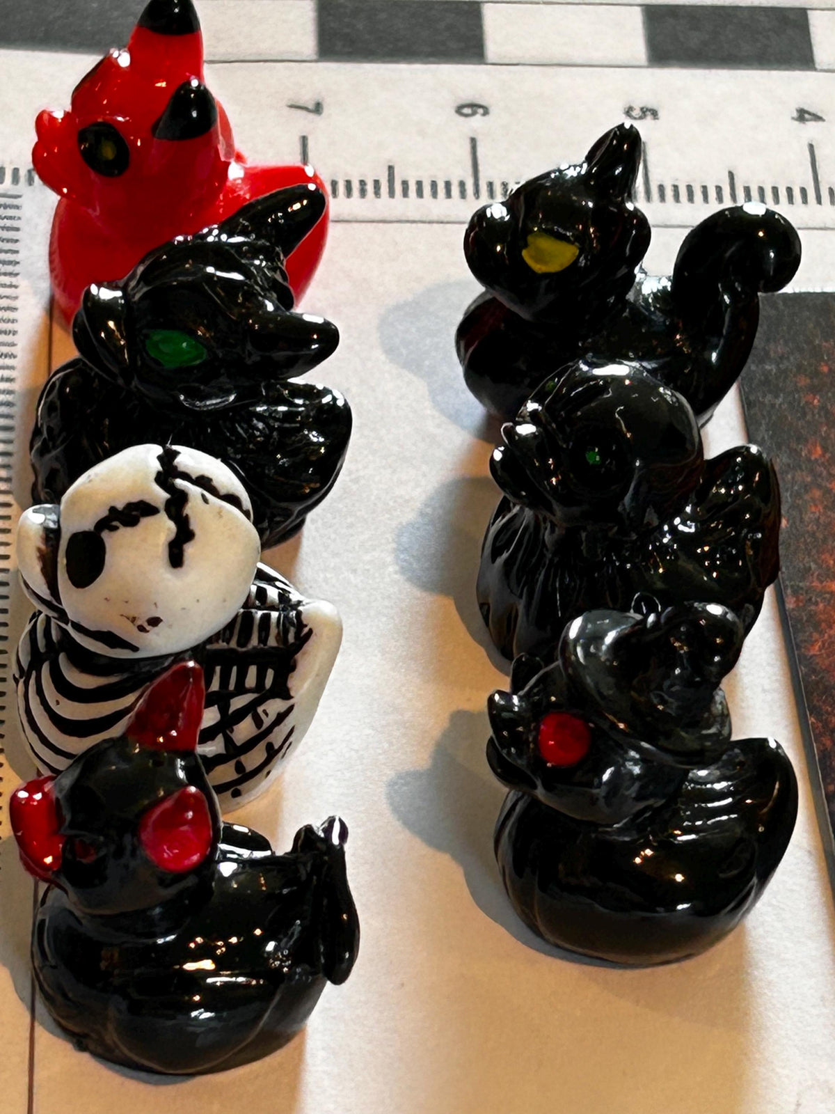 Set of 7, Spooky Halloween (Set 3) Themed Mini Resin Ducks, Magnetic or Non-Magnetic, Optional Personalized Duck Hiding Tags
