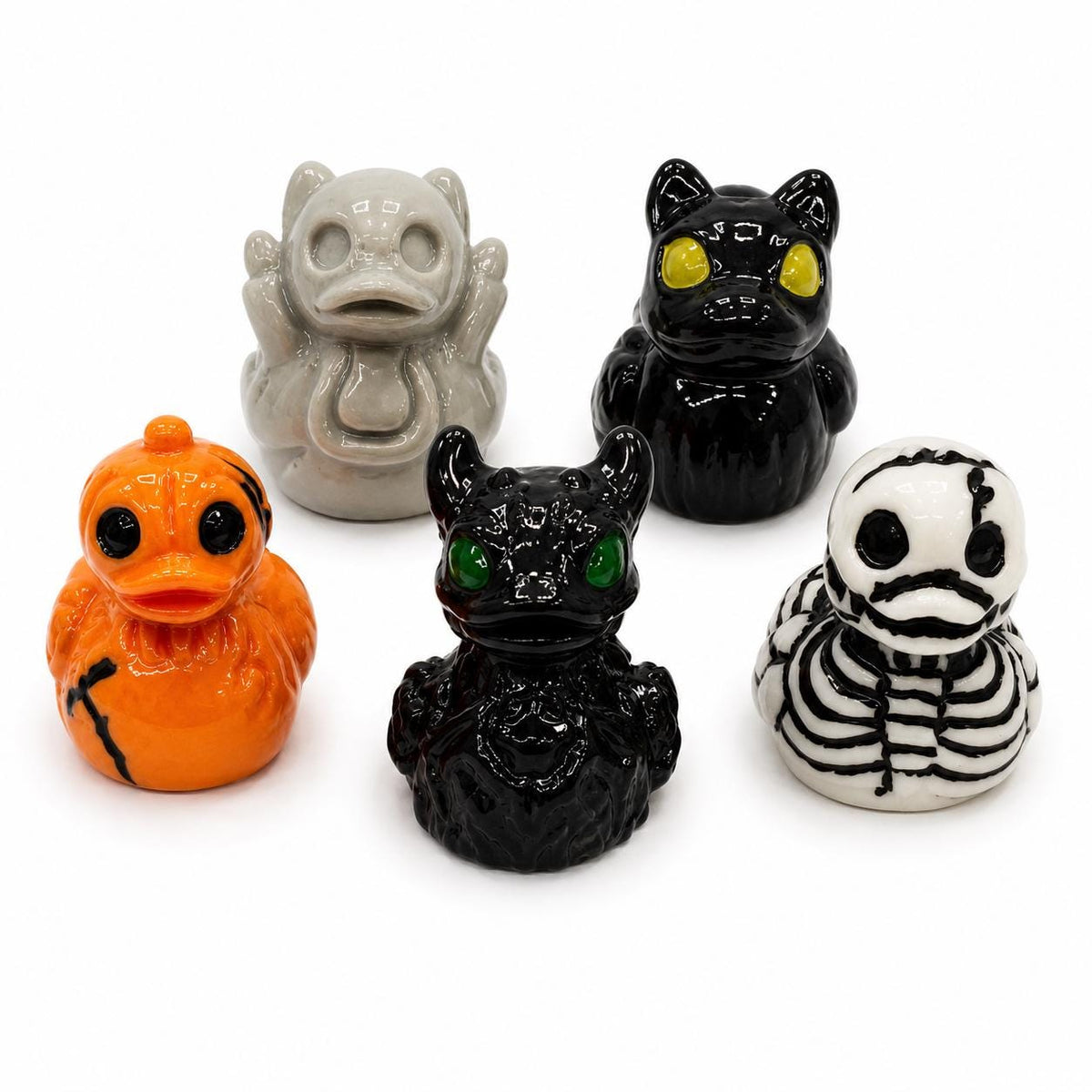 Set of 5, Spooky Halloween (Set 1) Themed Mini Resin Ducks, Magnetic or Non-Magnetic, Optional Personalized Duck Hiding Tags