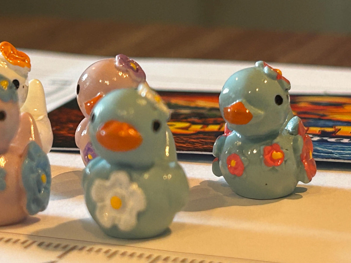Set of 6, Floral Themed Mini Resin Ducks, Magnetic or Non-Magnetic, Optional Personalized Duck Hiding Tags