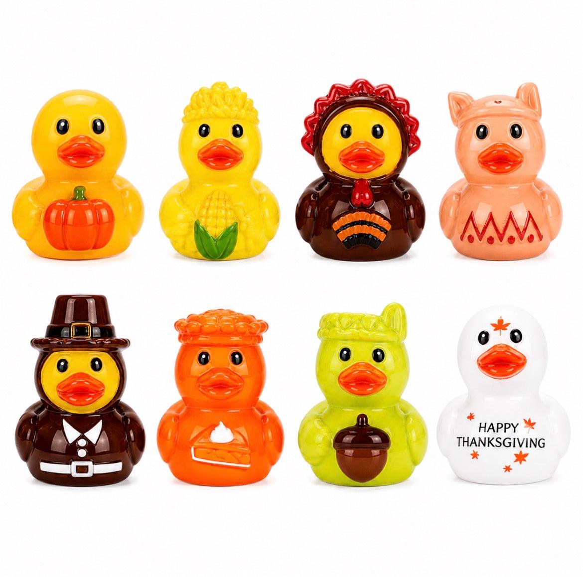 Set of 8, Thanksgiving Fall Themed Mini Resin Ducks, Magnetic or Non-Magnetic, Optional Personalized Duck Hiding Tags