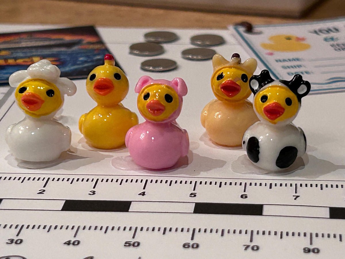 Set of 5, Farm Animal Themed Mini Resin Ducks, Magnetic or Non-Magnetic, Optional Personalized Duck Hiding Tags
