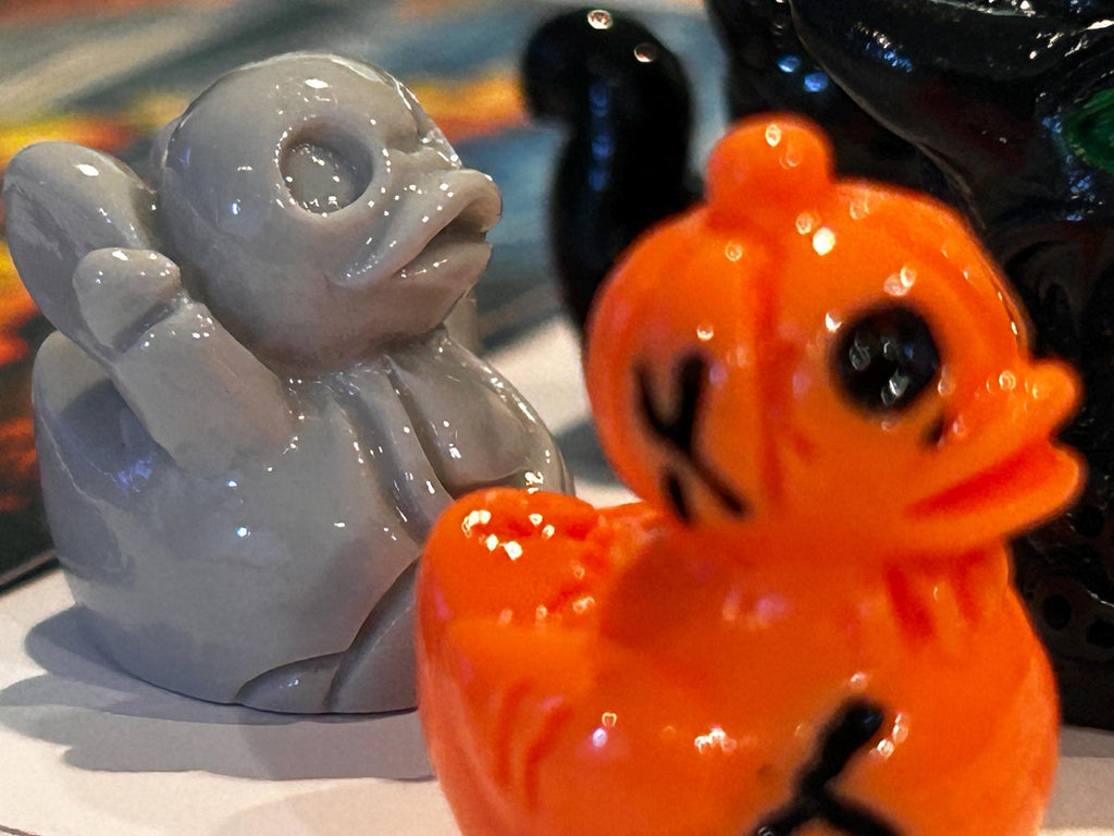 Set of 5, Spooky Halloween (Set 1) Themed Mini Resin Ducks, Magnetic or Non-Magnetic, Optional Personalized Duck Hiding Tags