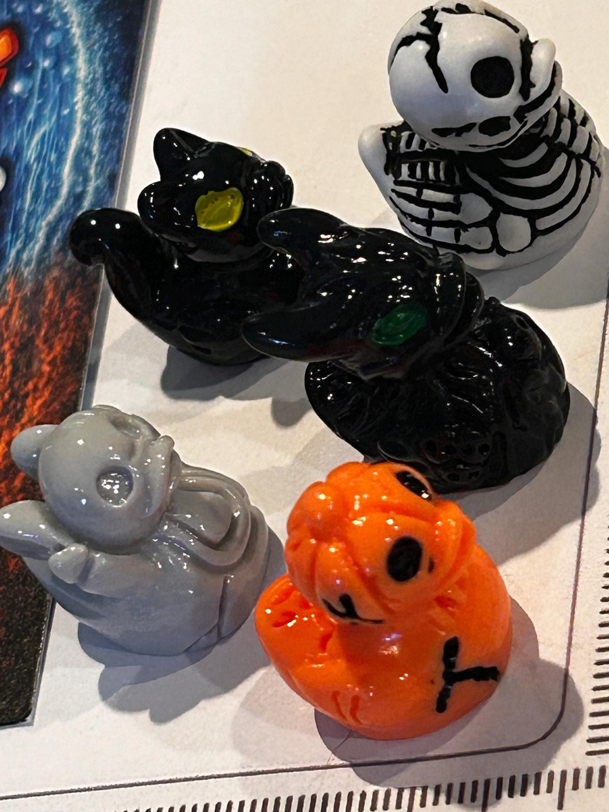 Set of 5, Spooky Halloween (Set 1) Themed Mini Resin Ducks, Magnetic or Non-Magnetic, Optional Personalized Duck Hiding Tags
