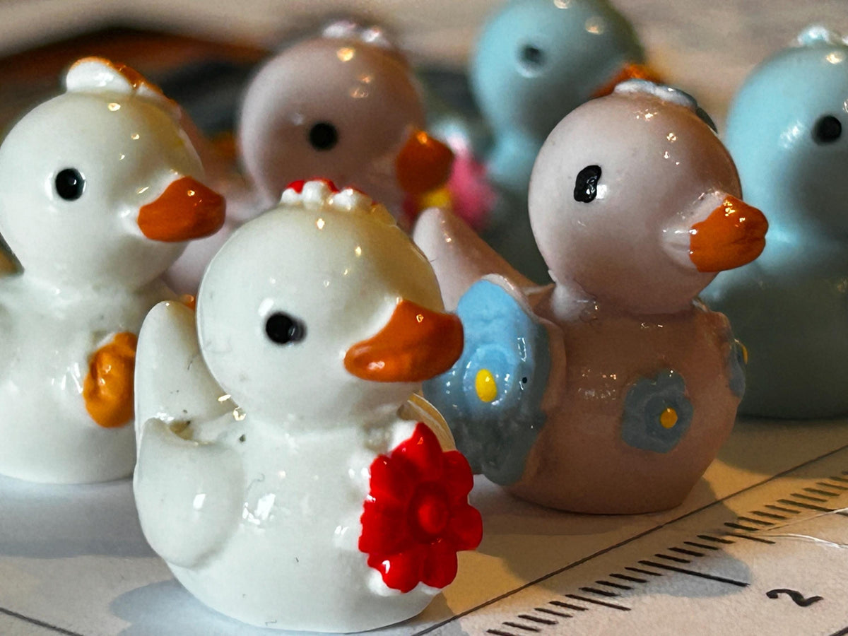 Set of 6, Floral Themed Mini Resin Ducks, Magnetic or Non-Magnetic, Optional Personalized Duck Hiding Tags