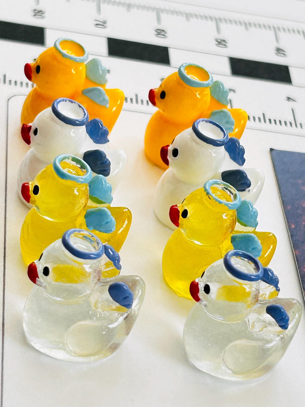 Set of 8, angel themed mini resin ducks, magnetic or non-magnetic, optional personalized duck hiding tags