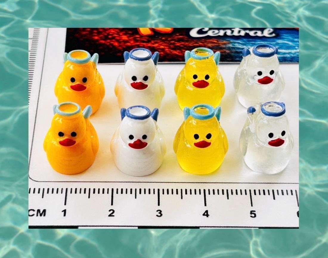 Set of 8, angel themed mini resin ducks, magnetic or non-magnetic, optional personalized duck hiding tags