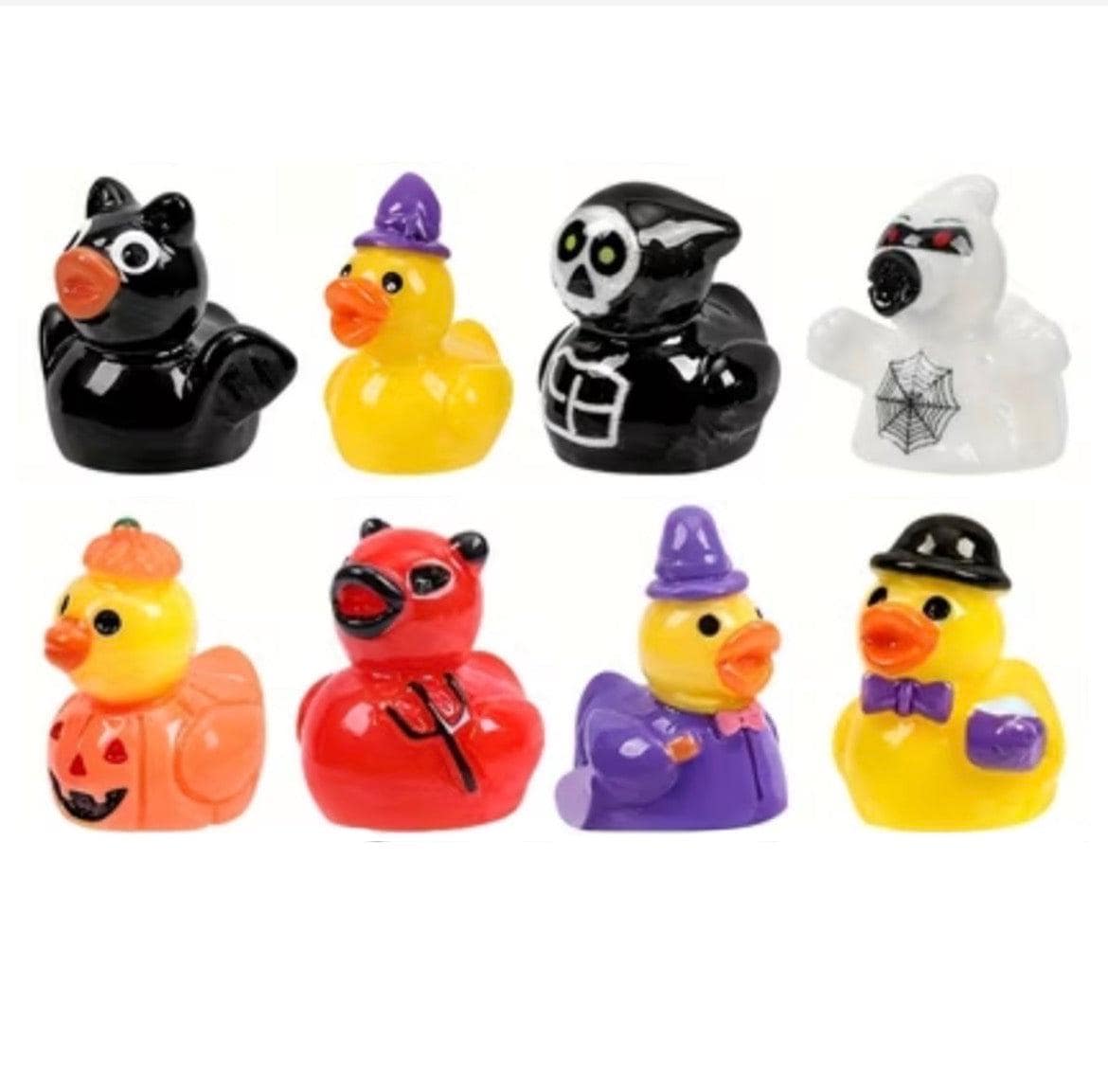 Set of 8, Halloween Mix Themed Mini Resin Ducks, Magnetic or Non-Magnetic, Optional Personalized Duck Hiding Tags
