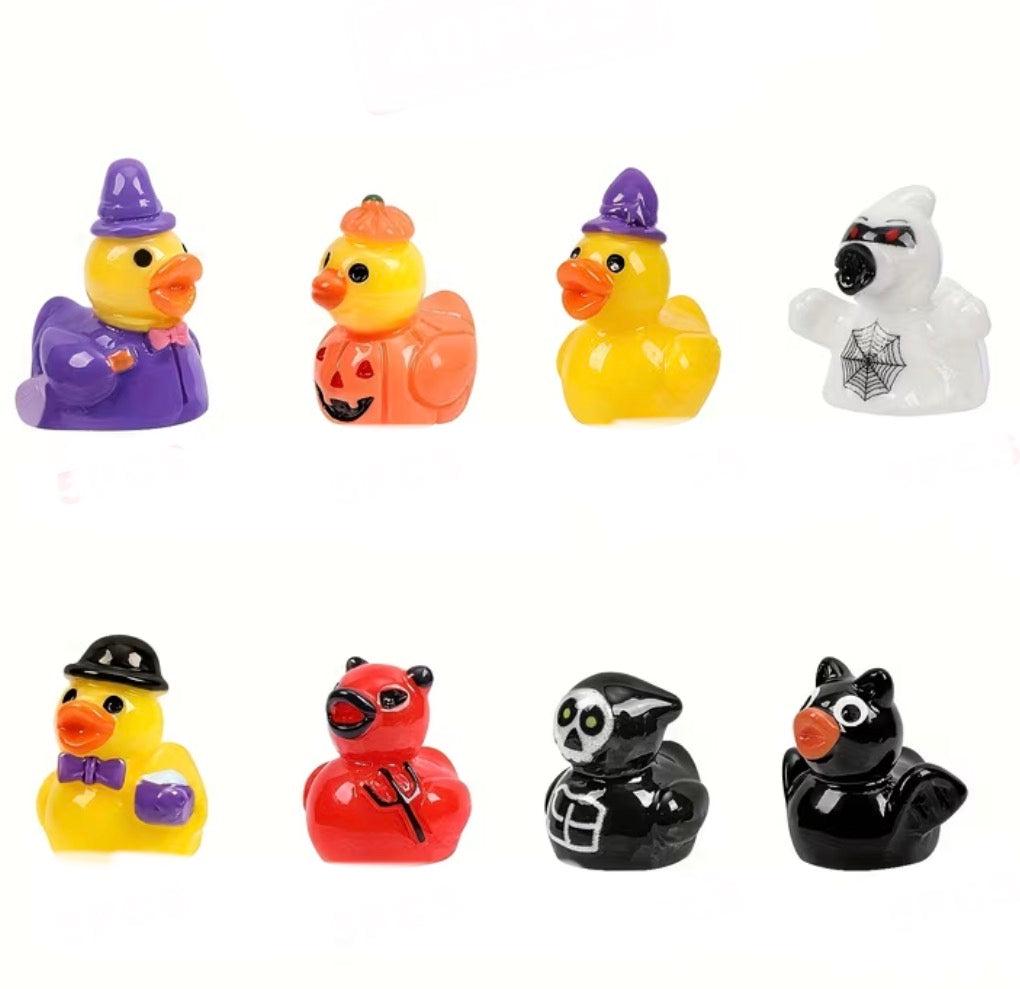 Set of 8, Halloween Mix Themed Mini Resin Ducks, Magnetic or Non-Magnetic, Optional Personalized Duck Hiding Tags