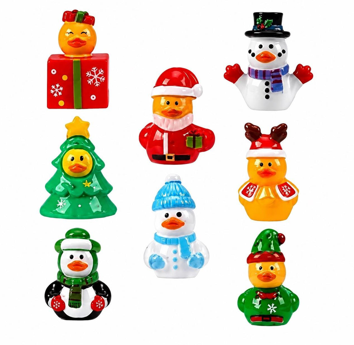 Set of 8, Christmas Mix Themed Mini Resin Ducks, Magnetic or Non-Magnetic, Optional Personalized Duck Hiding Tags