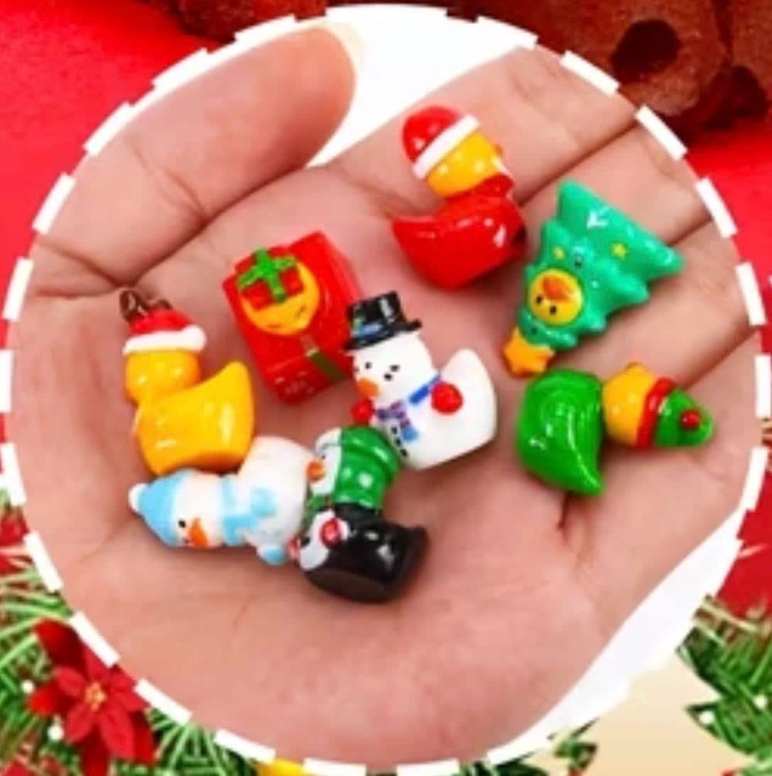 Set of 8, Christmas Mix Themed Mini Resin Ducks, Magnetic or Non-Magnetic, Optional Personalized Duck Hiding Tags