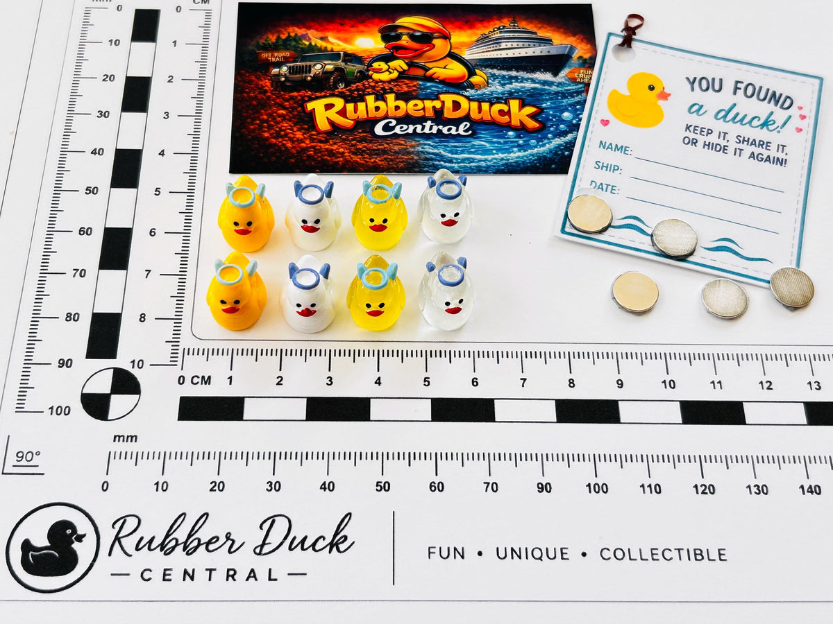 Set of 8, angel themed mini resin ducks, magnetic or non-magnetic, optional personalized duck hiding tags