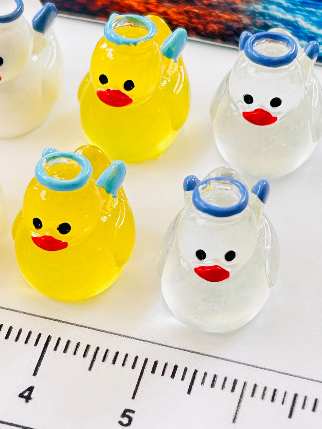 Set of 8, angel themed mini resin ducks, magnetic or non-magnetic, optional personalized duck hiding tags