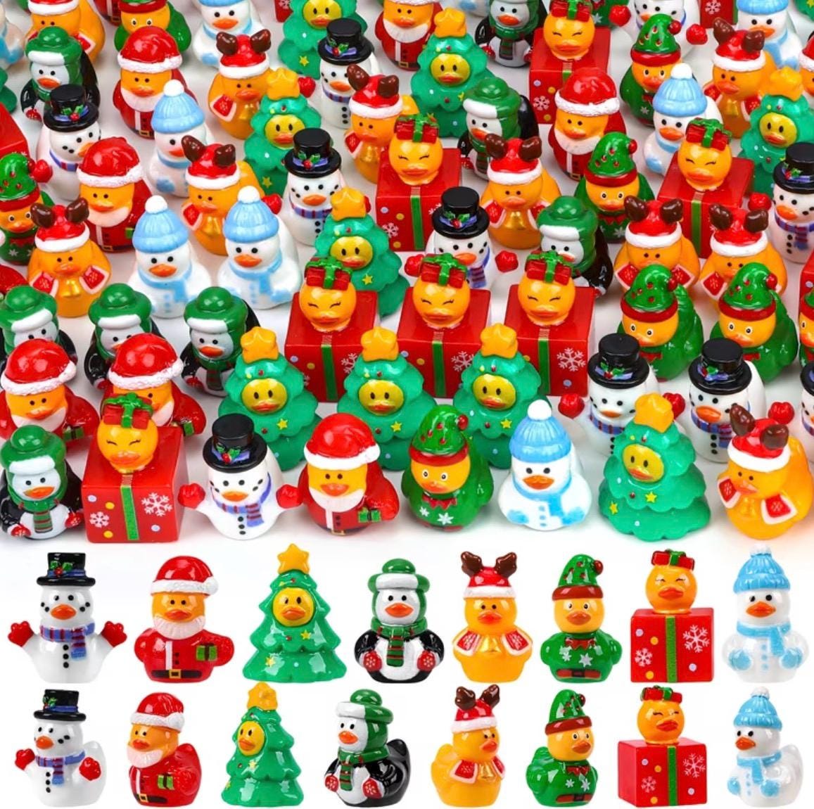 Set of 8, Christmas Mix Themed Mini Resin Ducks, Magnetic or Non-Magnetic, Optional Personalized Duck Hiding Tags