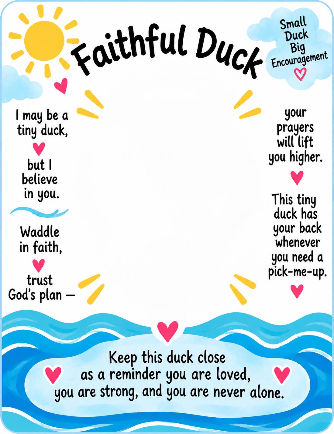 Share a little faith, encouragement, and joy with this Set of 5 Faithful Mini Ducks! Each mini PVC duck features a Bible Verse