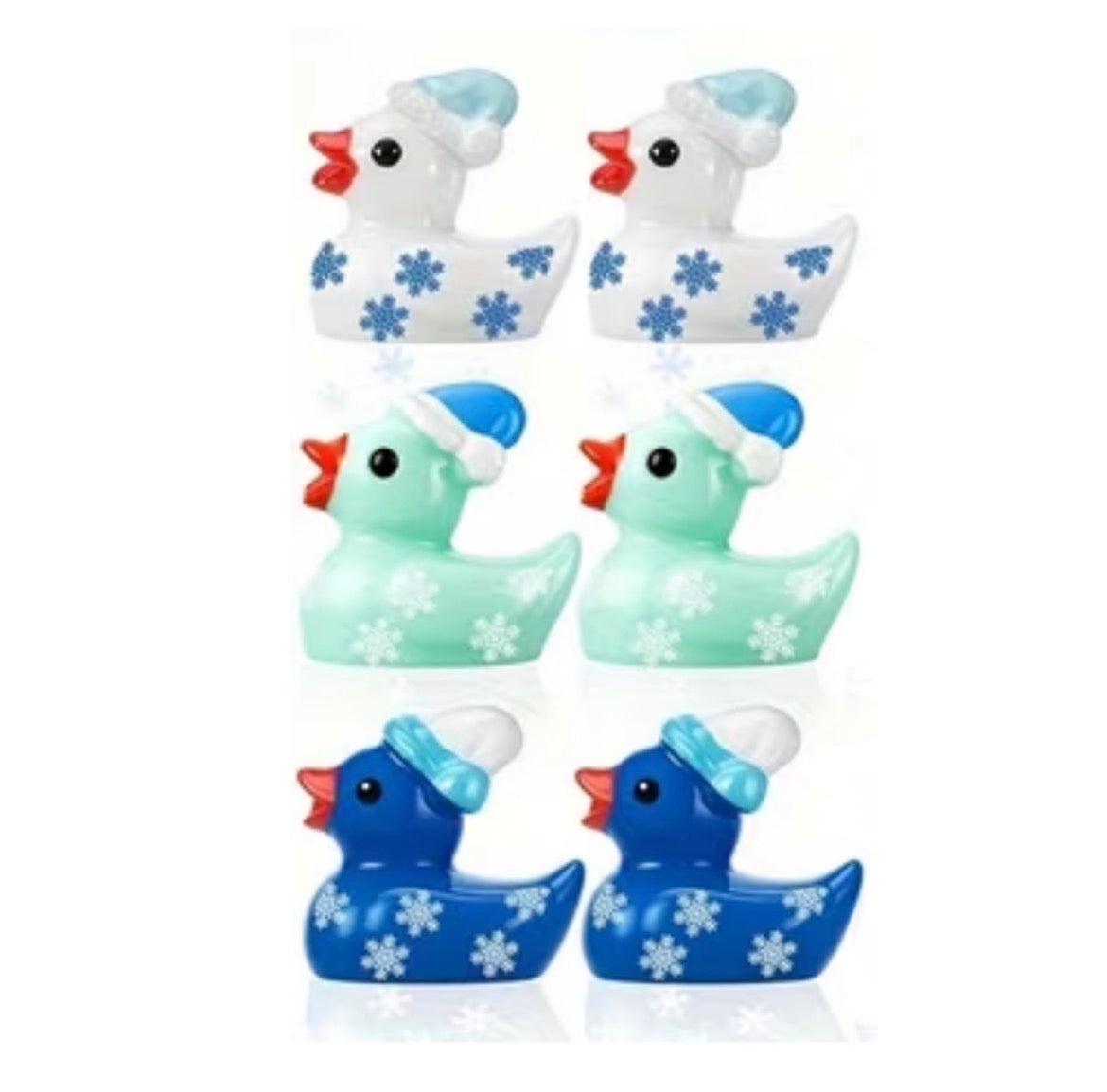 Set of 6, Christmas Snowflake Themed Mini Resin Ducks, Magnetic or Non-Magnetic, Optional Personalized Duck Hiding Tags