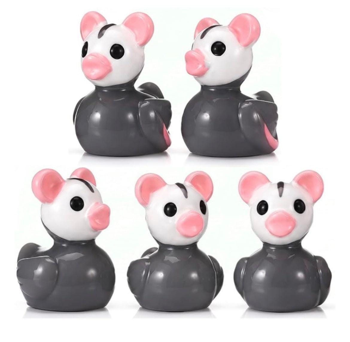 Set of 5, Opossum Themed Mini Resin Ducks, Magnetic or Non-Magnetic, Optional Personalized Duck Hiding Tags