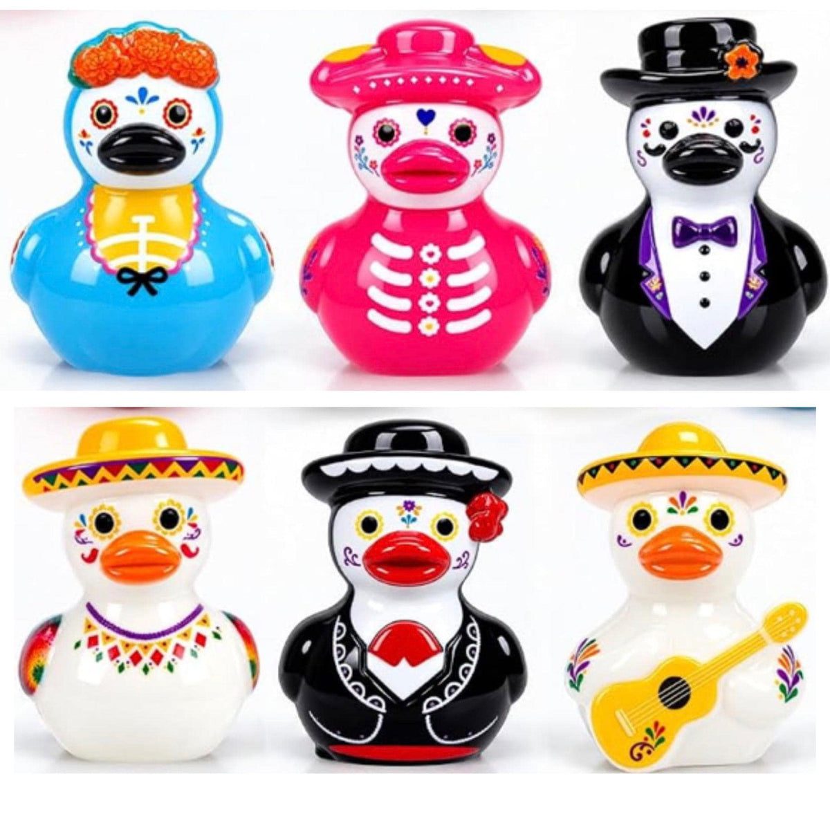 Set of 6, Mexico Day of The Dead Themed Mini Resin Ducks, Magnetic or Non-Magnetic, Optional Personalized Duck Hiding Tags