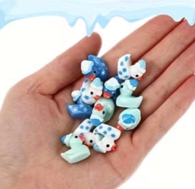 Set of 6, Christmas Snowflake Themed Mini Resin Ducks, Magnetic or Non-Magnetic, Optional Personalized Duck Hiding Tags