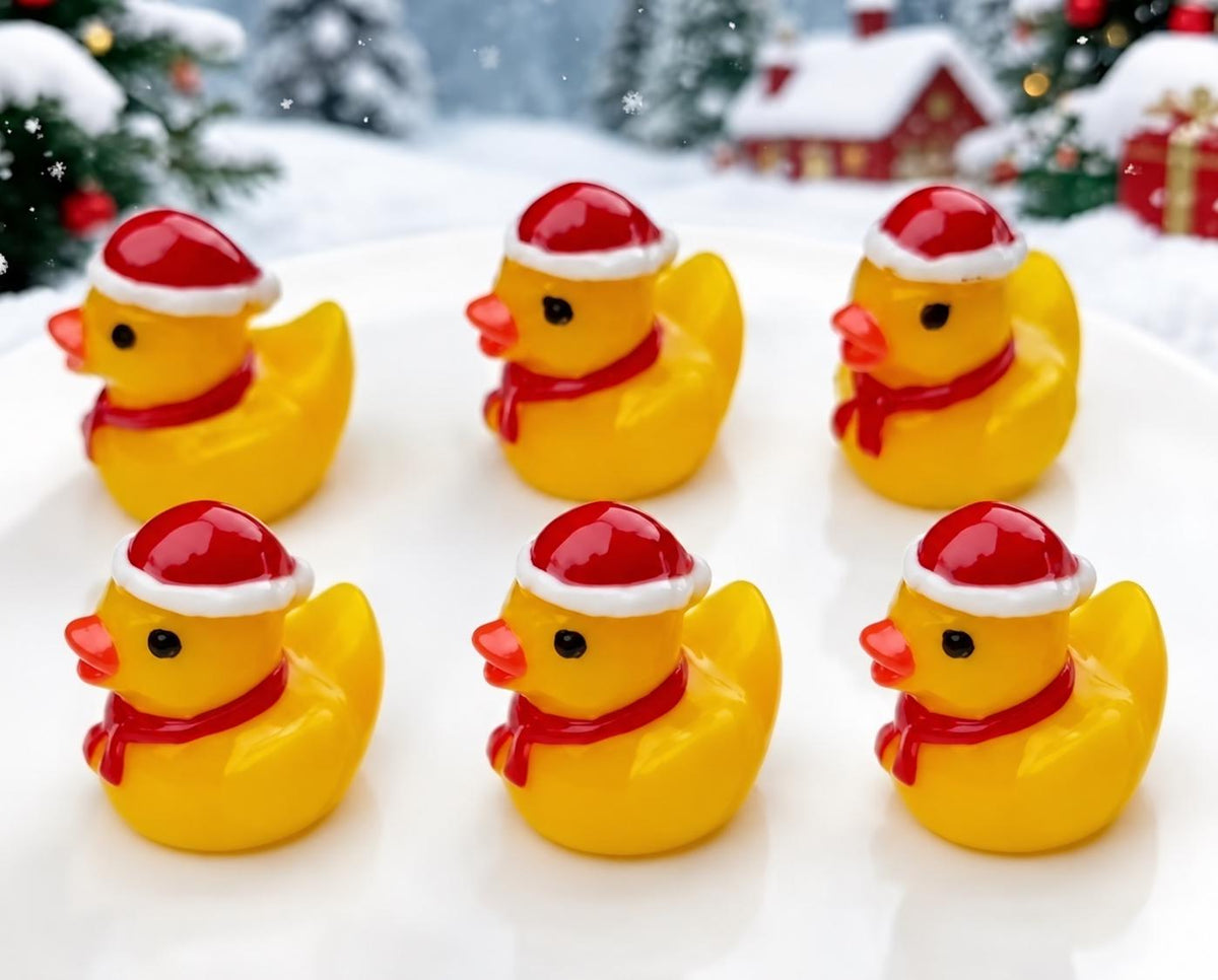 Set of 6, Santa Scarf & Hat Christmas Themed Mini Resin Ducks, Magnetic or Non-Magnetic, Optional Personalized Duck Hiding Tags
