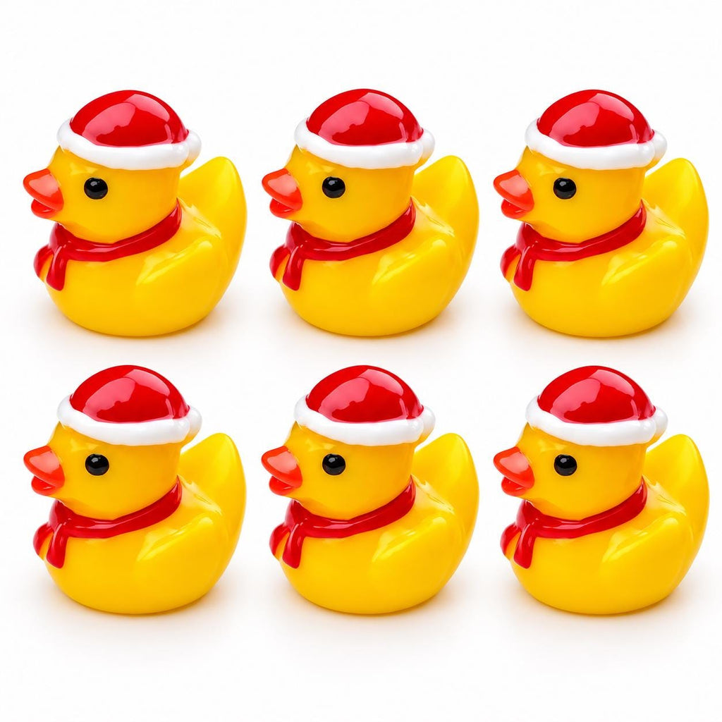 Set of 6, Santa Scarf & Hat Christmas Themed Mini Resin Ducks, Magnetic or Non-Magnetic, Optional Personalized Duck Hiding Tags