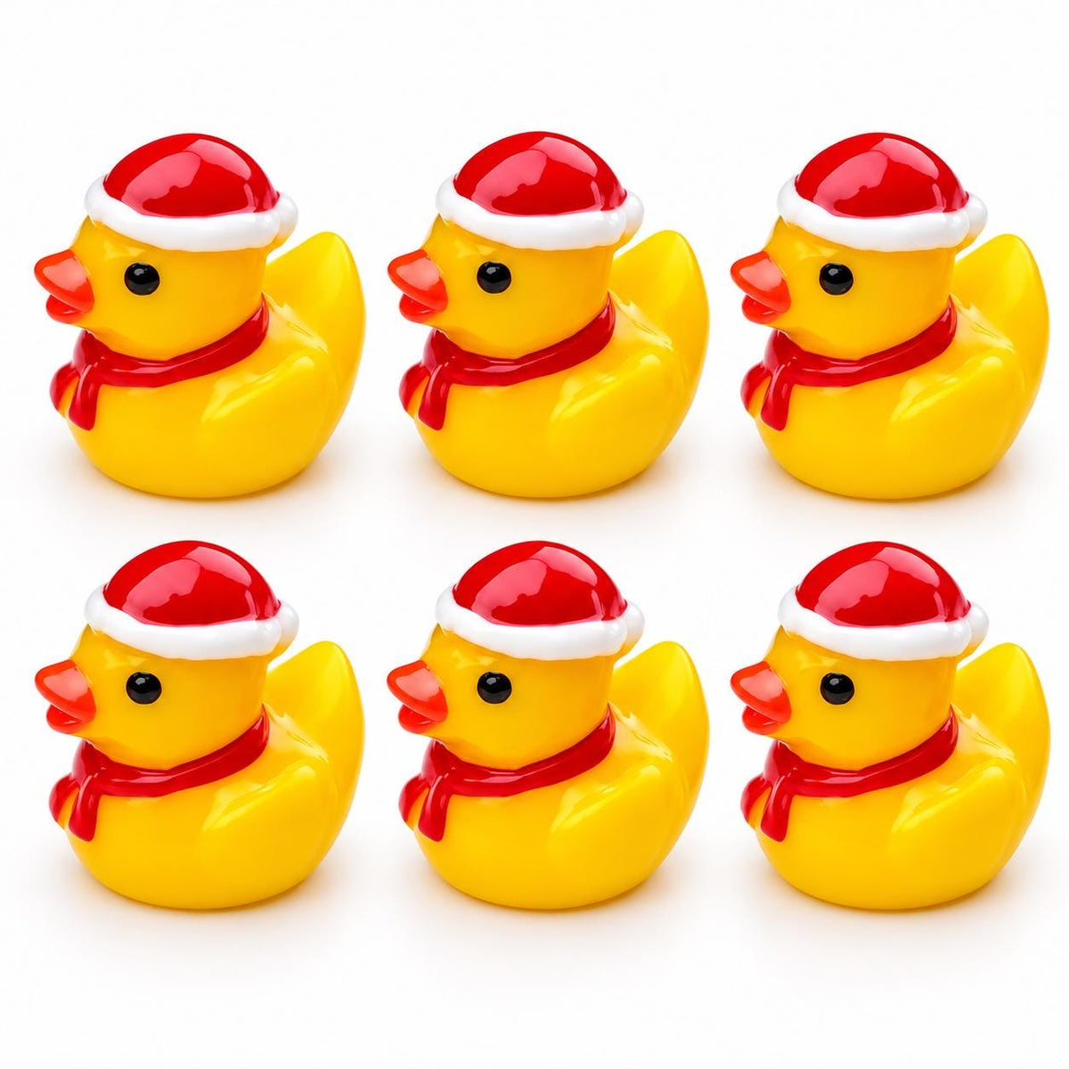 Set of 6, Santa Scarf & Hat Christmas Themed Mini Resin Ducks, Magnetic or Non-Magnetic, Optional Personalized Duck Hiding Tags