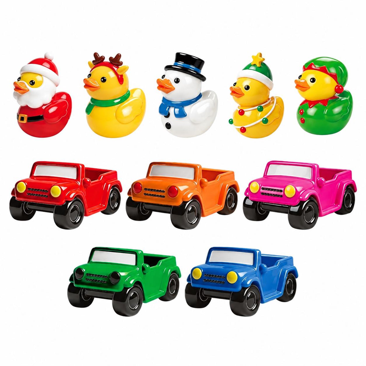 Set of 6, Christmas Car/jeep Themed MINi Resin Ducks, Magnetic or Non-Magnetic, Optional Personalized Duck Hiding Tags