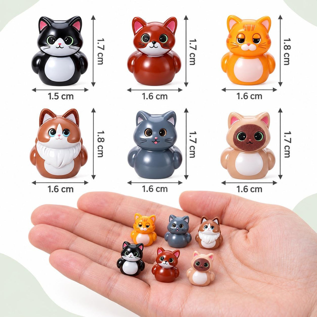 Set of 6, Cat Kitten Themed Mini Resin Ducks, Magnetic or Non-Magnetic, Optional Personalized Duck Hiding Tags