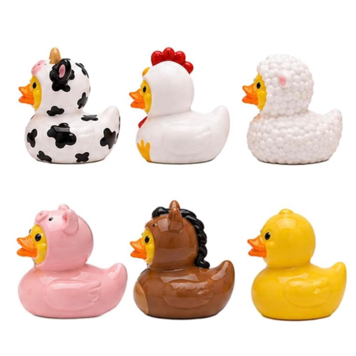 Set of 6, Farm Animal Themed Mini Resin Ducks, Magnetic or Non-Magnetic, Optional Personalized Duck Hiding Tags