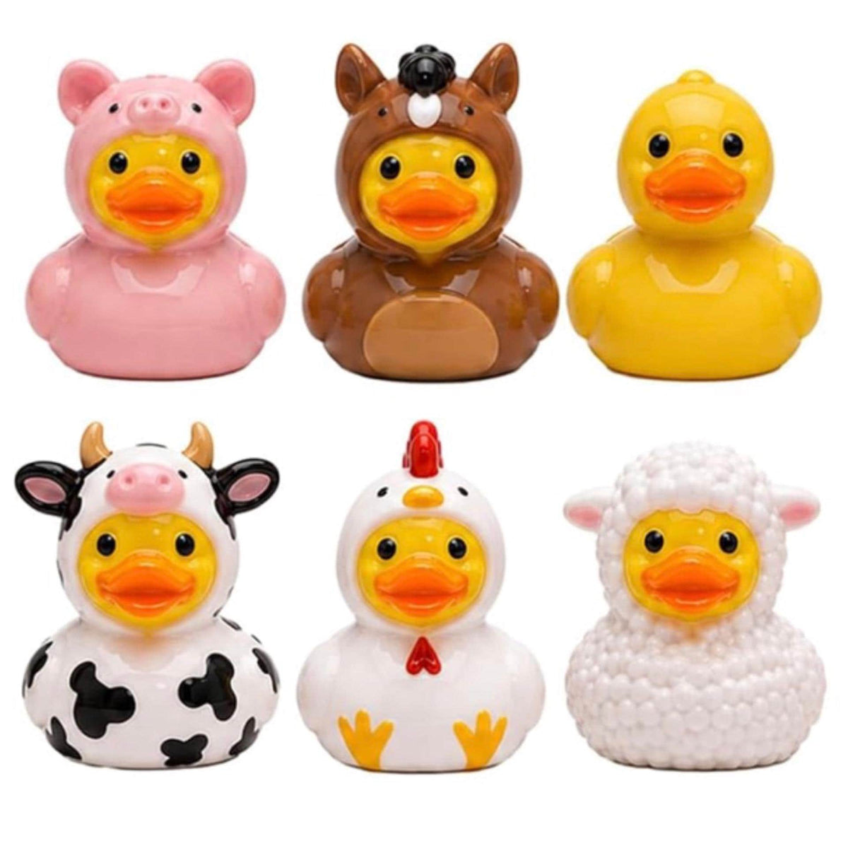 Set of 6, Farm Animal Themed Mini Resin Ducks, Magnetic or Non-Magnetic, Optional Personalized Duck Hiding Tags