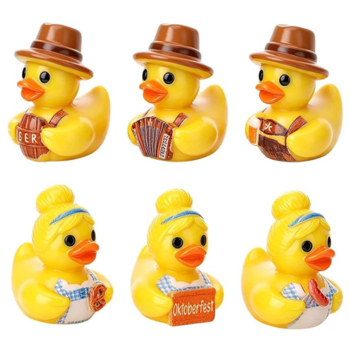 Set of 6, Octoberfeste (Set #2) Themed Mini Resin Ducks, Magnetic or Non-Magnetic, Optional Personalized Duck Hiding Tags