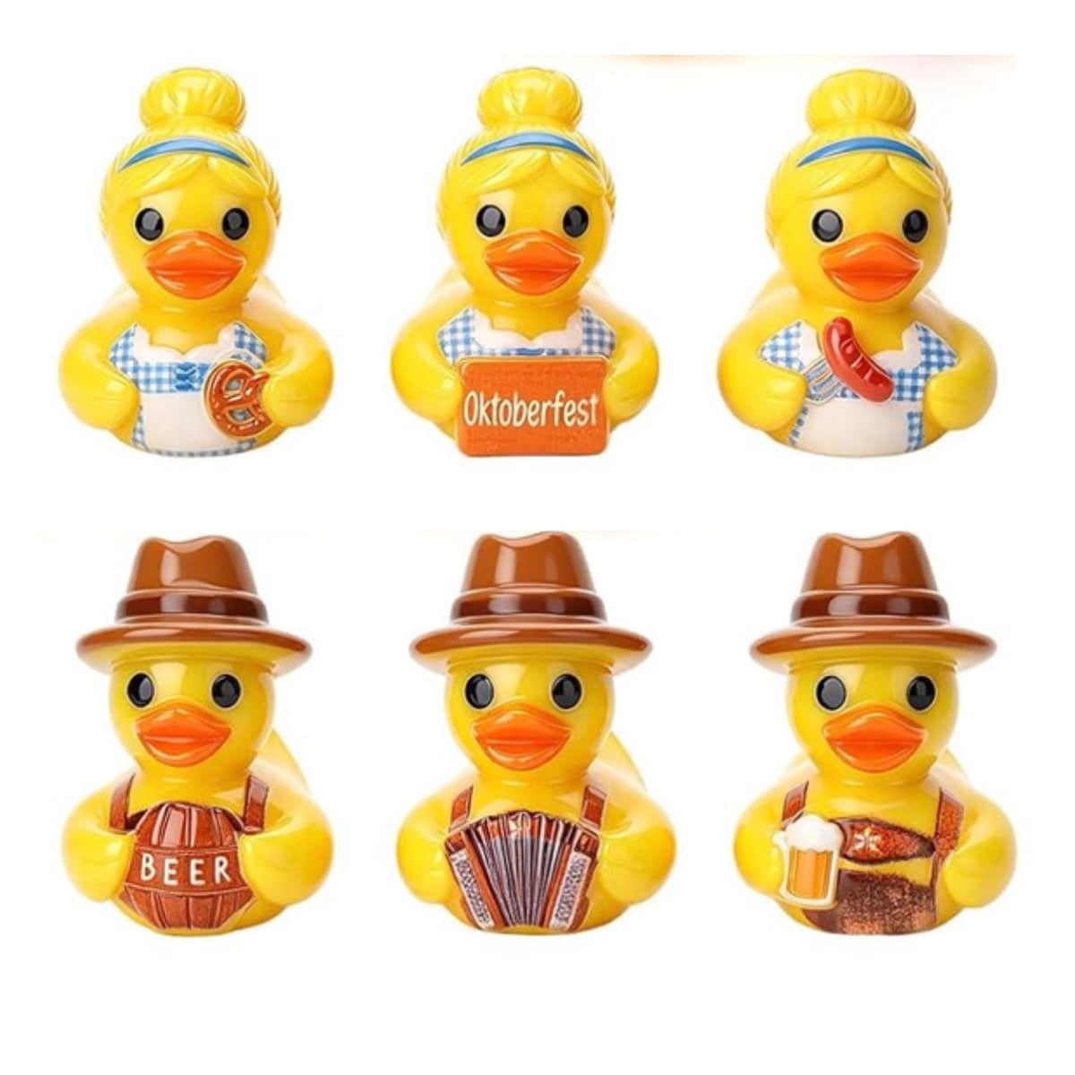 Set of 6, Octoberfeste (Set #2) Themed Mini Resin Ducks, Magnetic or Non-Magnetic, Optional Personalized Duck Hiding Tags