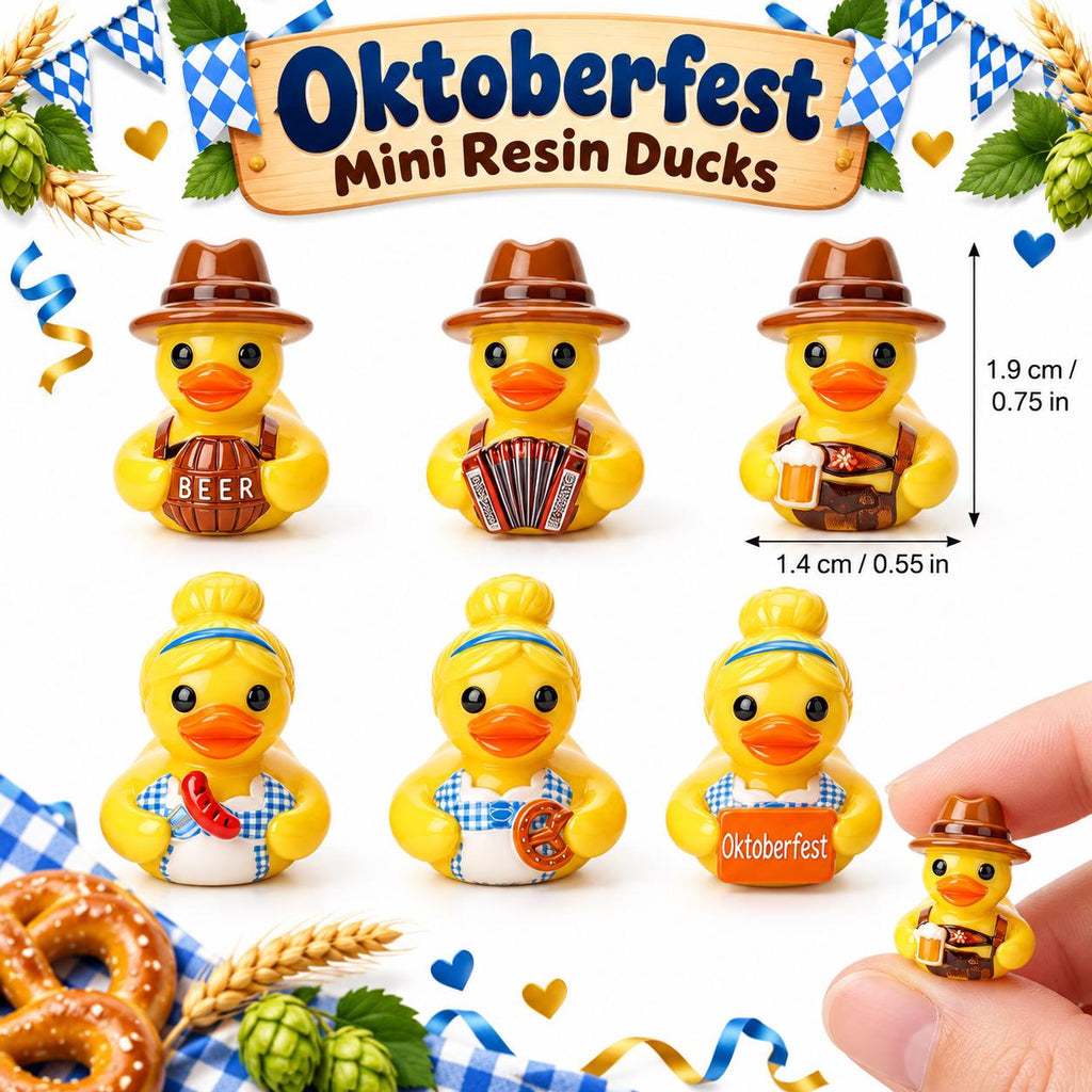 Set of 6, Octoberfeste (Set #2) Themed Mini Resin Ducks, Magnetic or Non-Magnetic, Optional Personalized Duck Hiding Tags