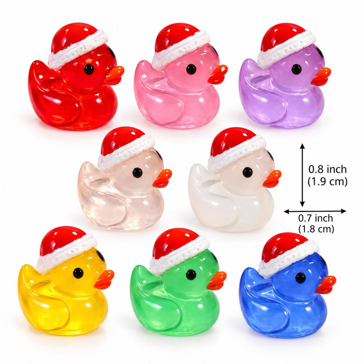 Set of 8, Glow-in-the-Dark Christmas Santa Hat Themed Mini Resin Ducks, Magnetic or Non-Magnetic, Optional Personalized Duck Hiding Tags