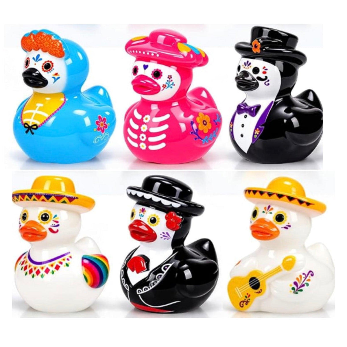 Set of 6, Mexico Day of The Dead Themed Mini Resin Ducks, Magnetic or Non-Magnetic, Optional Personalized Duck Hiding Tags