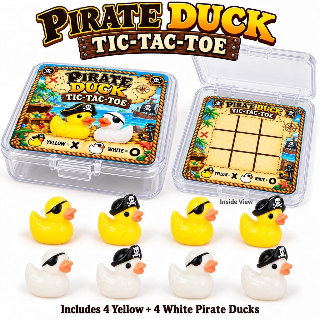 Pirate Duck Tic-Tac-Toe Set with Clear Storage Case, 8 Mini Resin Ducks, Mini Travel Game, Cruise Duck, Duck Lover Gift