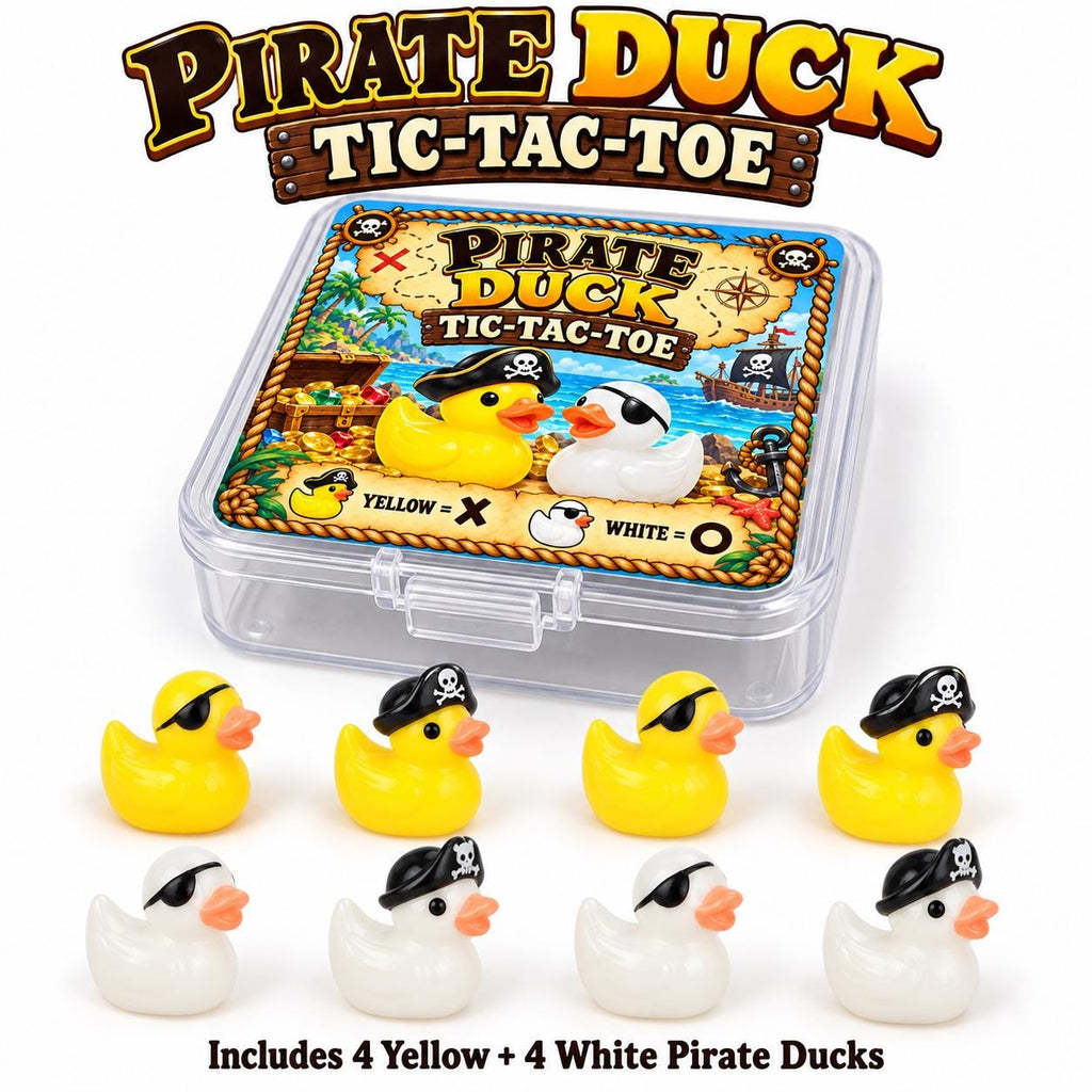 Pirate Duck Tic-Tac-Toe Set with Clear Storage Case, 8 Mini Resin Ducks, Mini Travel Game, Cruise Duck, Duck Lover Gift