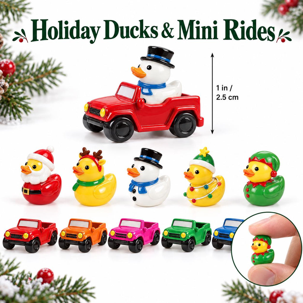 Set of 6, Christmas Car/jeep Themed MINi Resin Ducks, Magnetic or Non-Magnetic, Optional Personalized Duck Hiding Tags