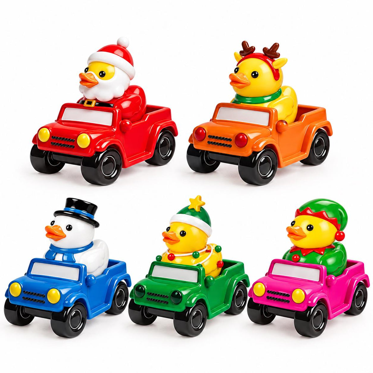 Set of 6, Christmas Car/jeep Themed MINi Resin Ducks, Magnetic or Non-Magnetic, Optional Personalized Duck Hiding Tags