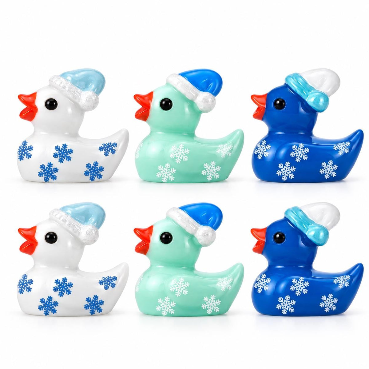 Set of 6, Christmas Snowflake Themed Mini Resin Ducks, Magnetic or Non-Magnetic, Optional Personalized Duck Hiding Tags
