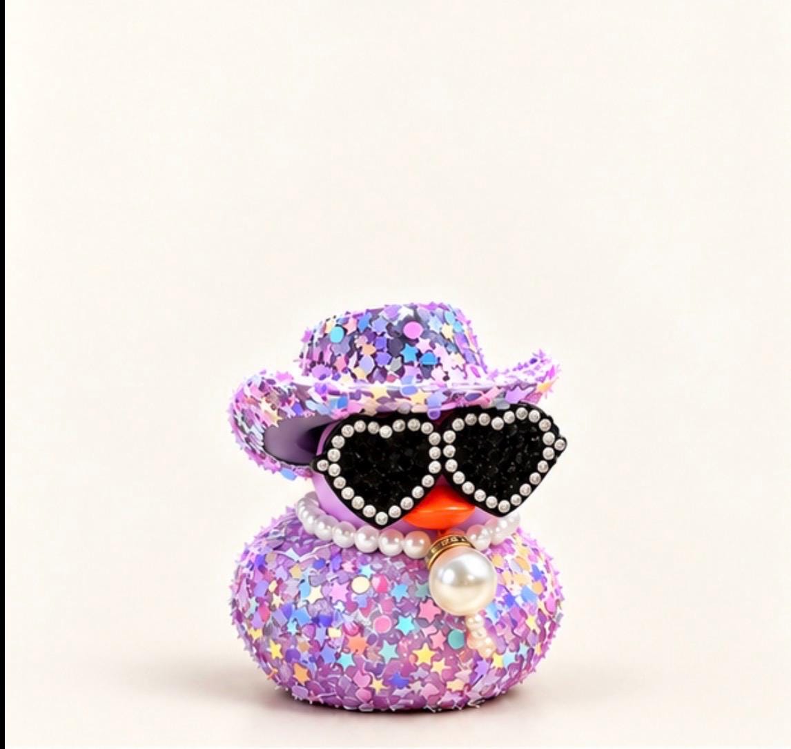Blinged Sparkly Cowboy Hat Duck with Rhinestone Heart Sunglasses, 2 Inch Decorated Duck, Pink, Purple or Blue, Single or Set of 3