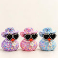 Blinged Sparkly Cowboy Hat Duck with Rhinestone Heart Sunglasses, 2 Inch Decorated Duck, Pink, Purple or Blue, Single or Set of 3